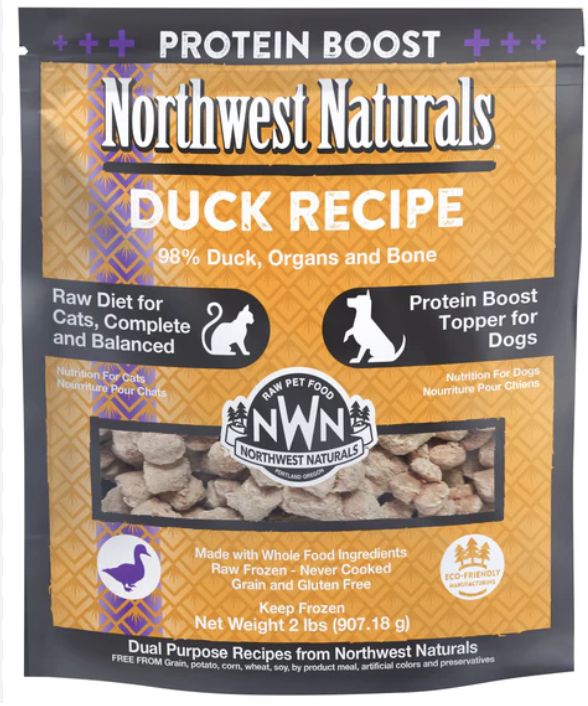 Northwest Naturals Frozen Duck Recipe for Cats &amp; Protein Boost Topper for Dogs 2lb