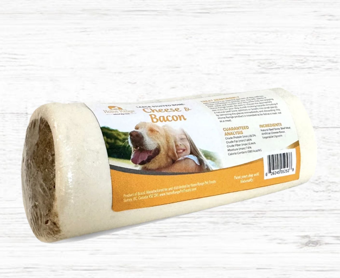 Home Range Large Stuffed Bone - 6" Cheese and Bacon