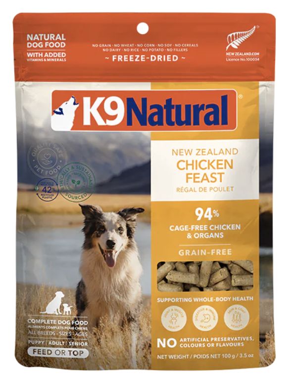K9 Natural Chicken Feast Freeze-Dried Dog Food or Topper 3.5oz