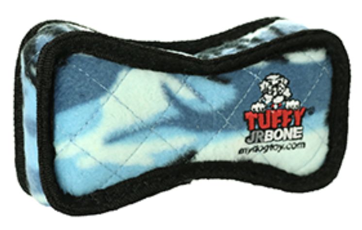 Tuffy Jr Bone Plush Dog Toy Blue Camo