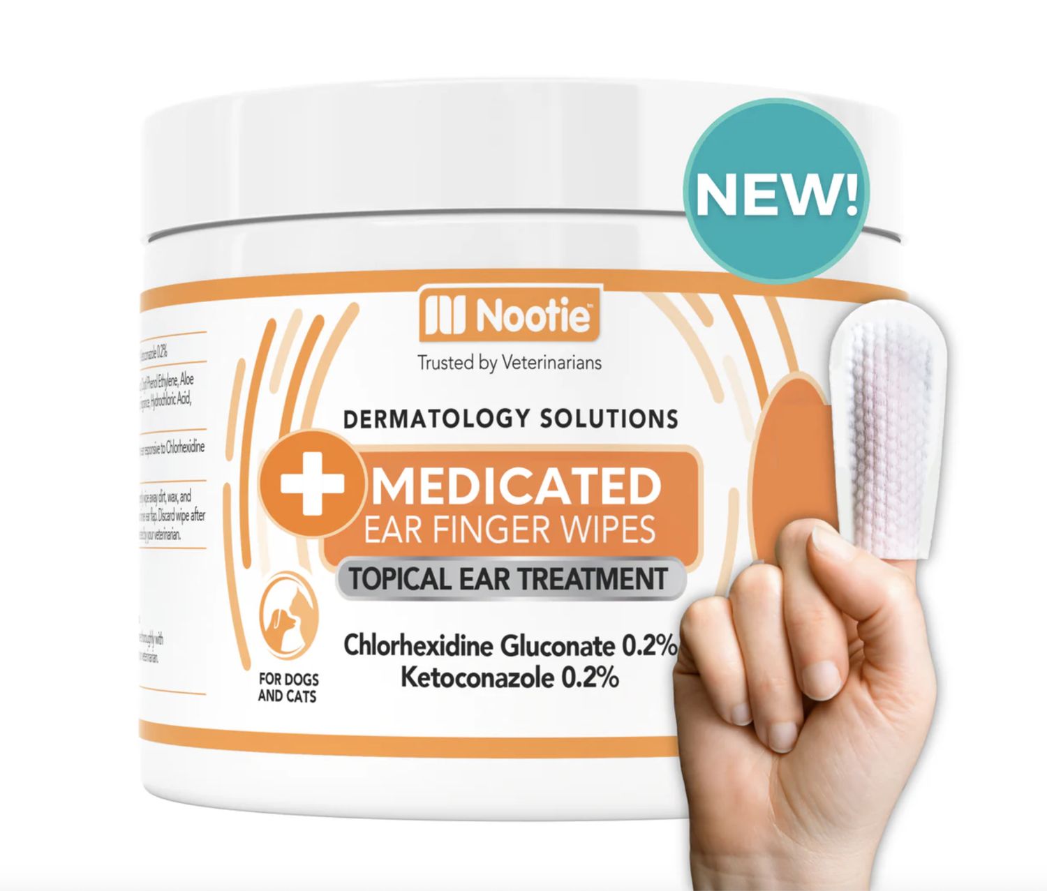 Nootie Medicated Ear Finger Wipes for Cats and Dogs 80ct.