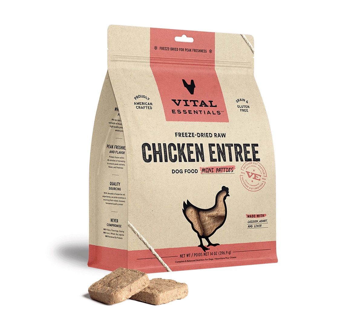 Vital Essentials Freeze-Dried Chicken Entree Mini Patties Dog Food 14oz