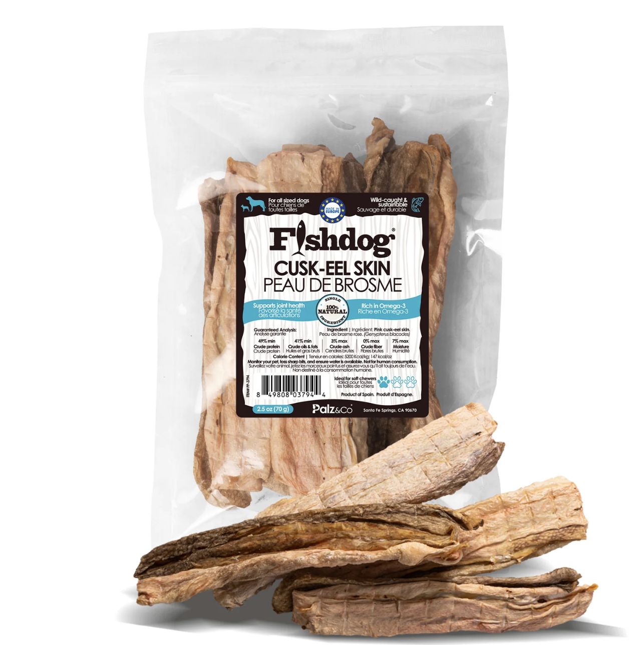 Palz&amp;Co Fishdog Cusk-Ell Skin Dog Treat- 2.5oz