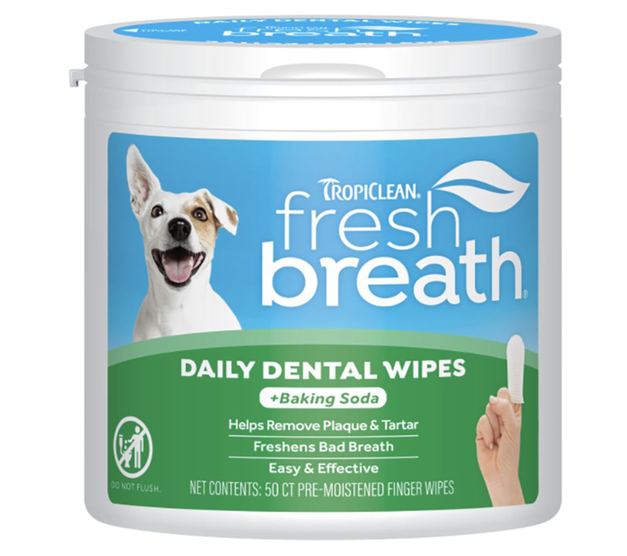 TropiClean Fresh Breath Finger Dental Wipes forDogs and Cats - 50ct