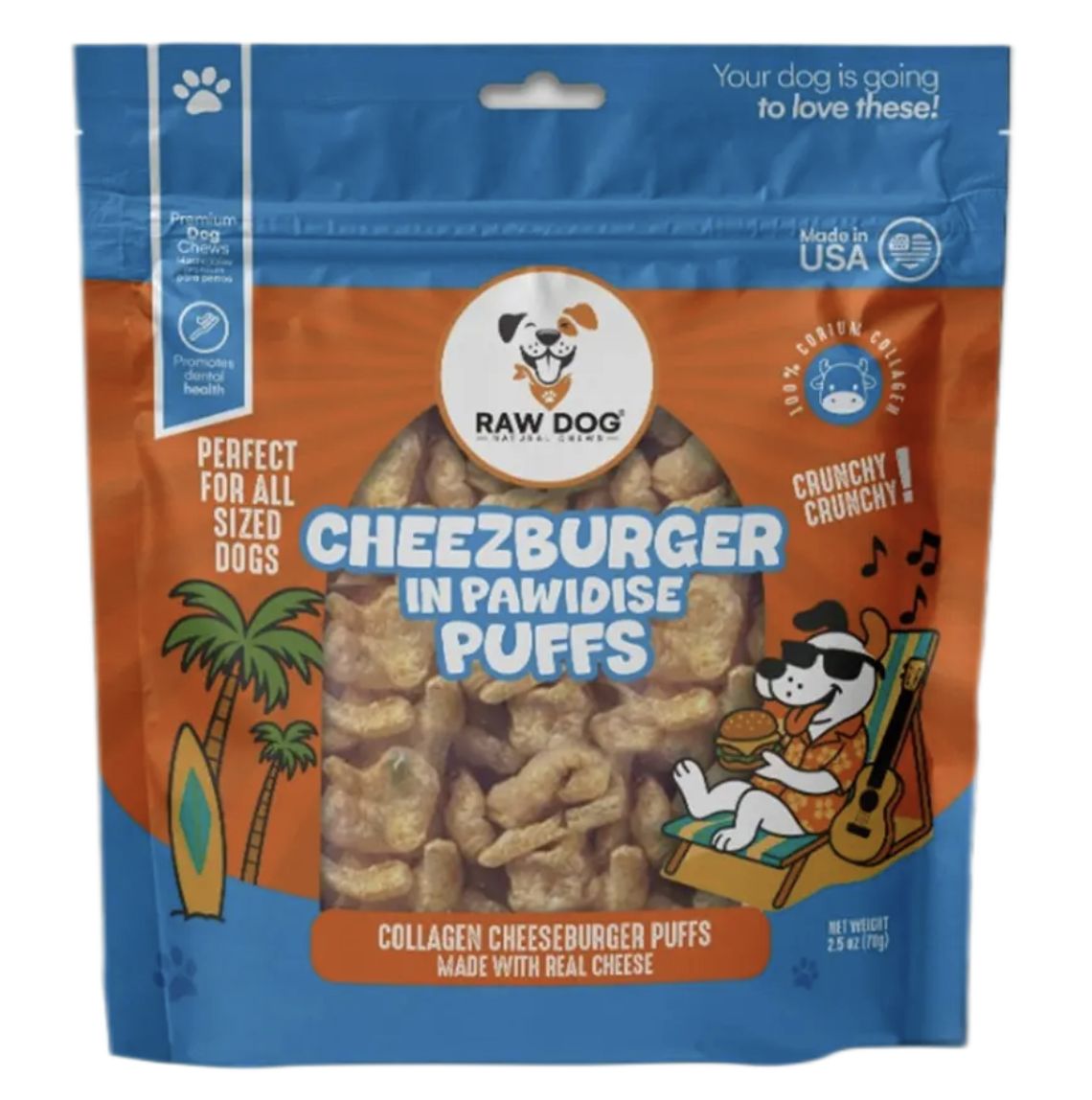 Raw Dog Beef Collagen Puffs CheezBurger Flavor 2.5oz