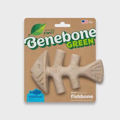 Benebone Salmon Flavored Fishbone Green Chew Toy Small