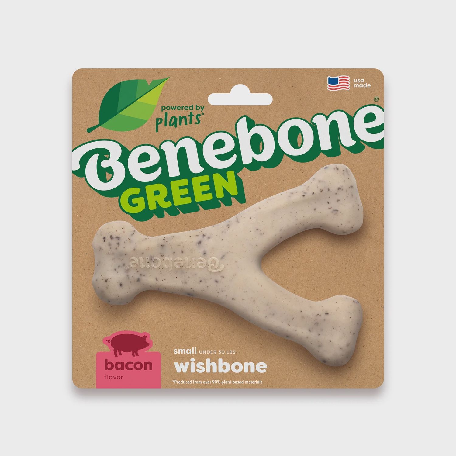 Benebone Bacon Flavored Wishbone Green Chew Toy Small