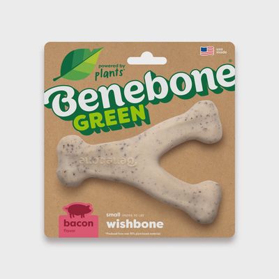 Benebone Bacon Flavored Wishbone Green Chew Toy Small