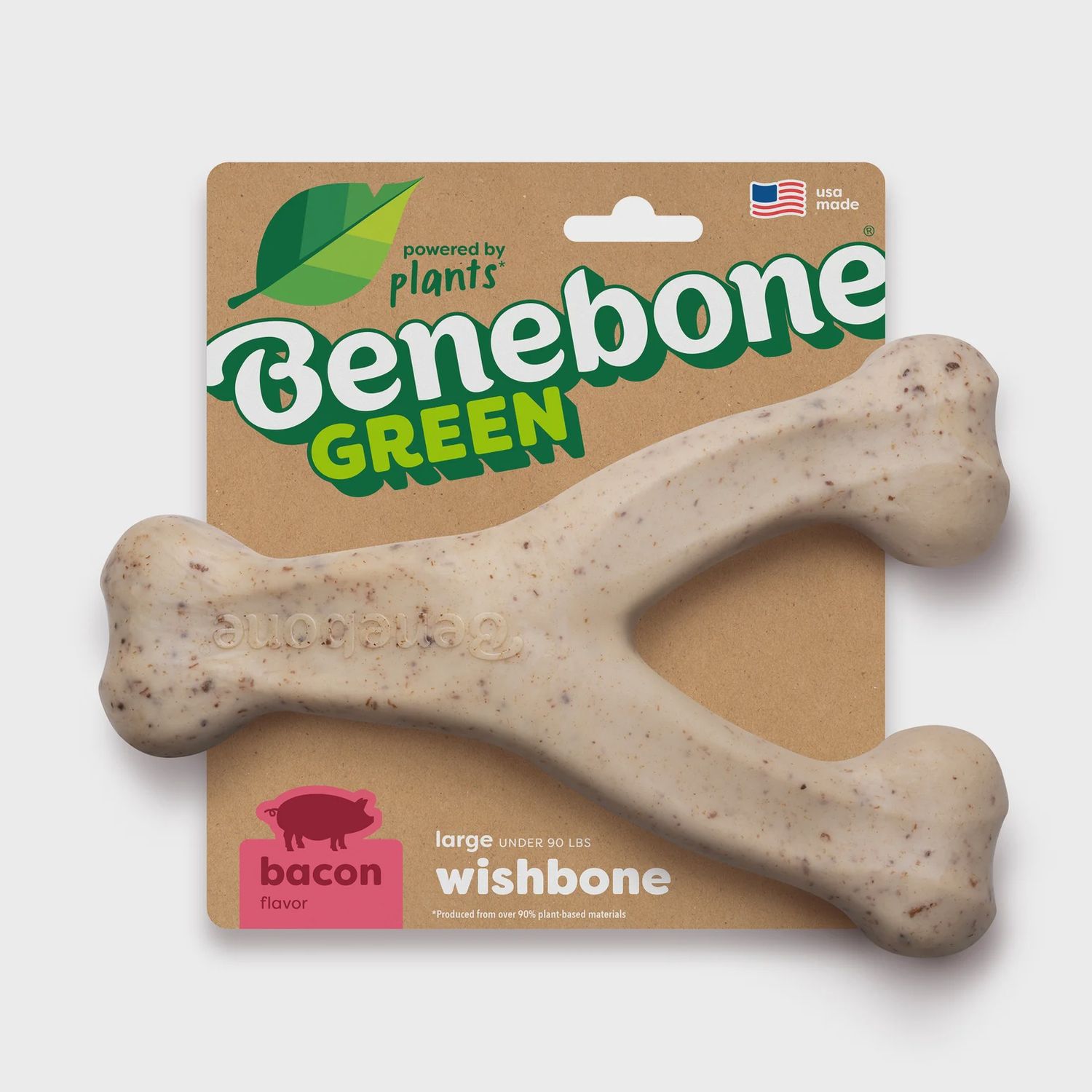 Benebone Bacon Flavored Wishbone Green Chew Toy Large
