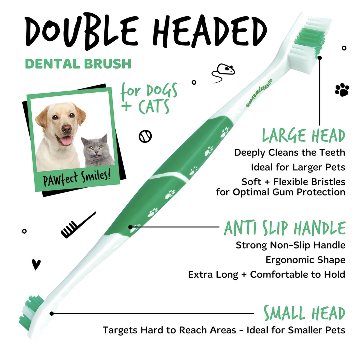 Bugalugs Double Ended Toothbrush Dogs &amp; Cats