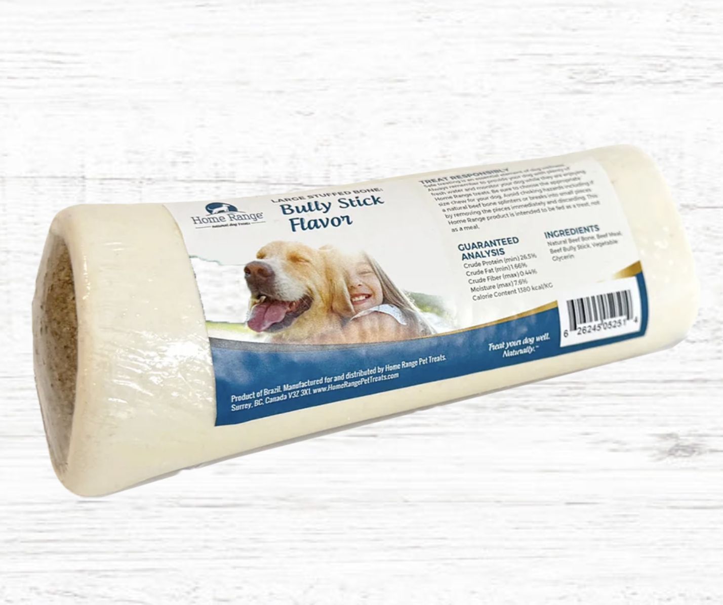 Home Range Large Stuffed Bone - 6" Bully Stick
