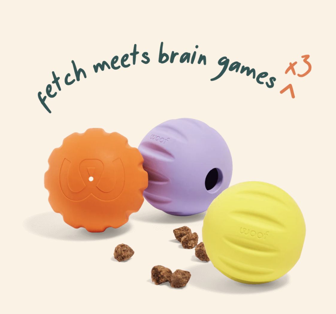 Woof Flyball 2-in-1 Fetch Treat Toy 3 Pack