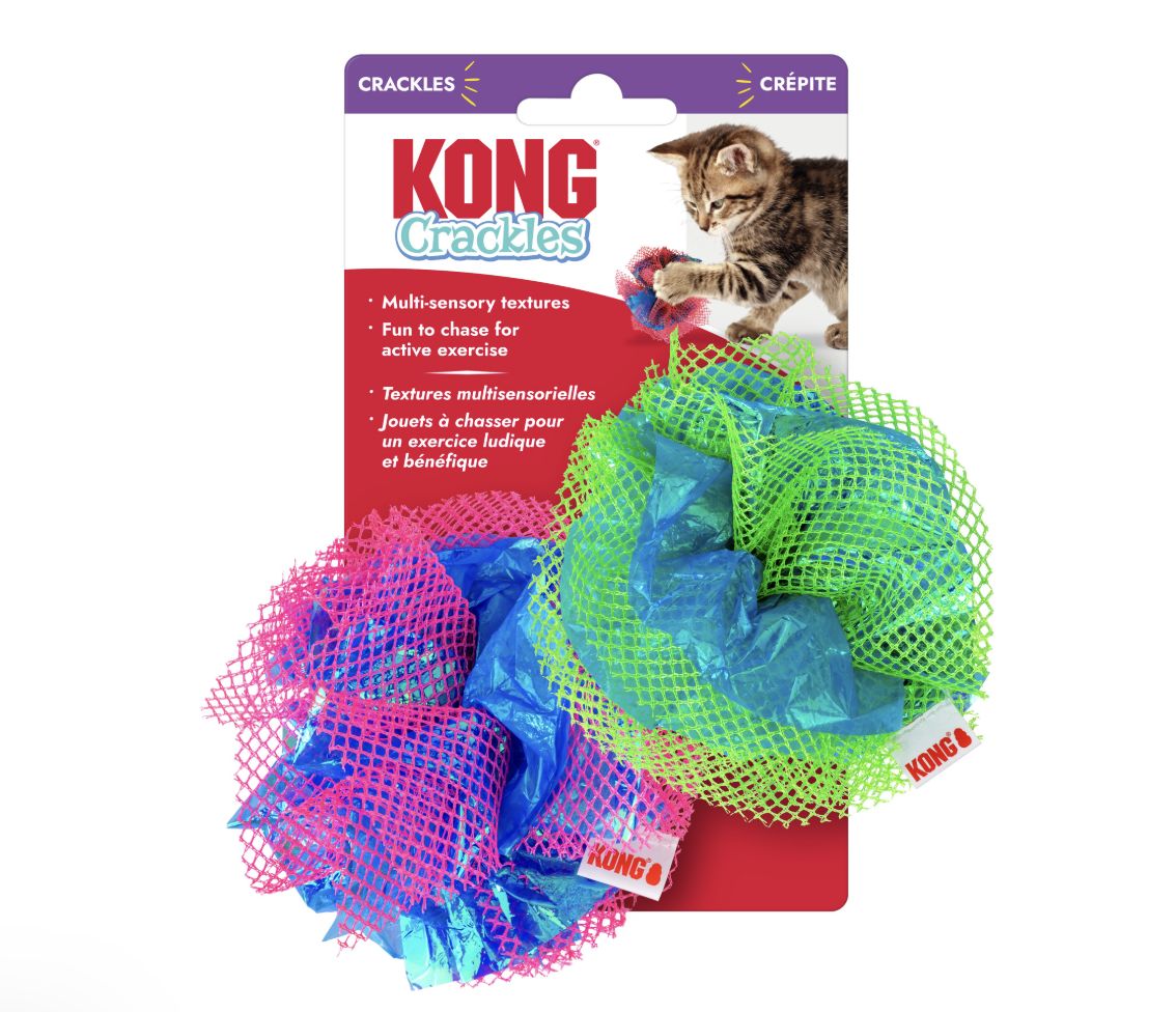 Kong 4" Fluff Balls Crackles Cat Toy- 2pk Assorted Colors