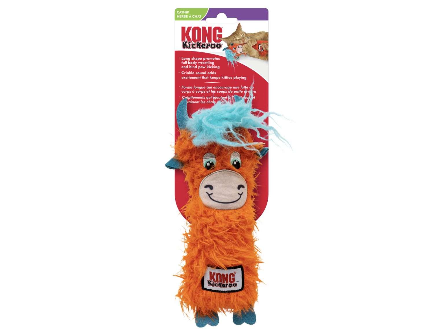 KONG Highland Cow Catnip Kickeroo Plush Cat Toy 8.5"