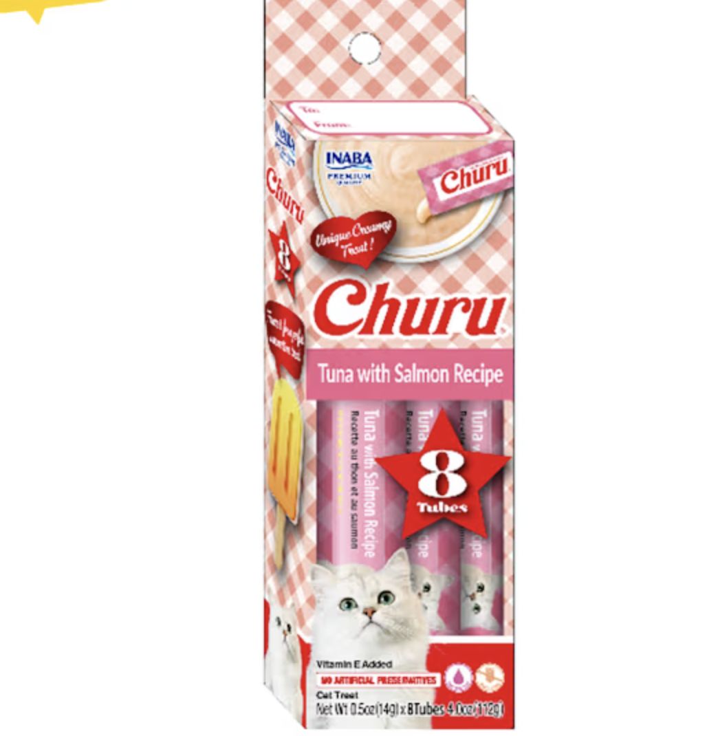 Inaba Churu Tuna &amp; Salmon Recipe Puree Treat Box 8 Pack