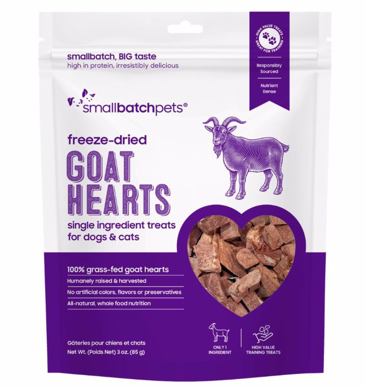 Smallbatch Freeze Dried Goat Heart Dog and Cat Treats 3 oz
