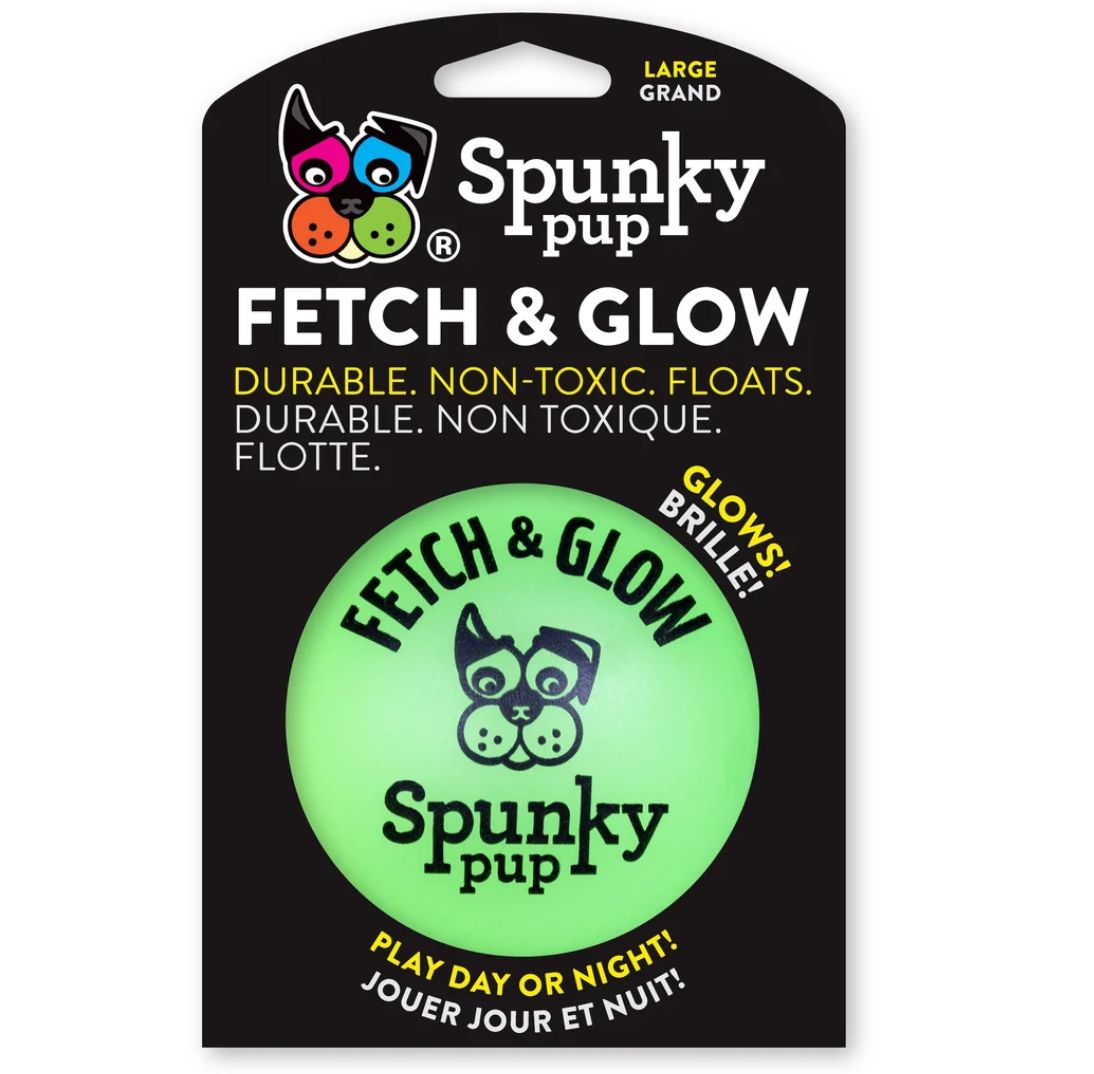 Spunky Pup Fetch &amp; Glow Large Ball- Assorted Colors