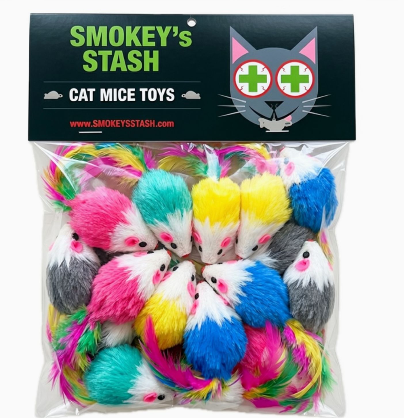Smokey's Stash Faux Fur Mice Cat Toys - 12 Pack
