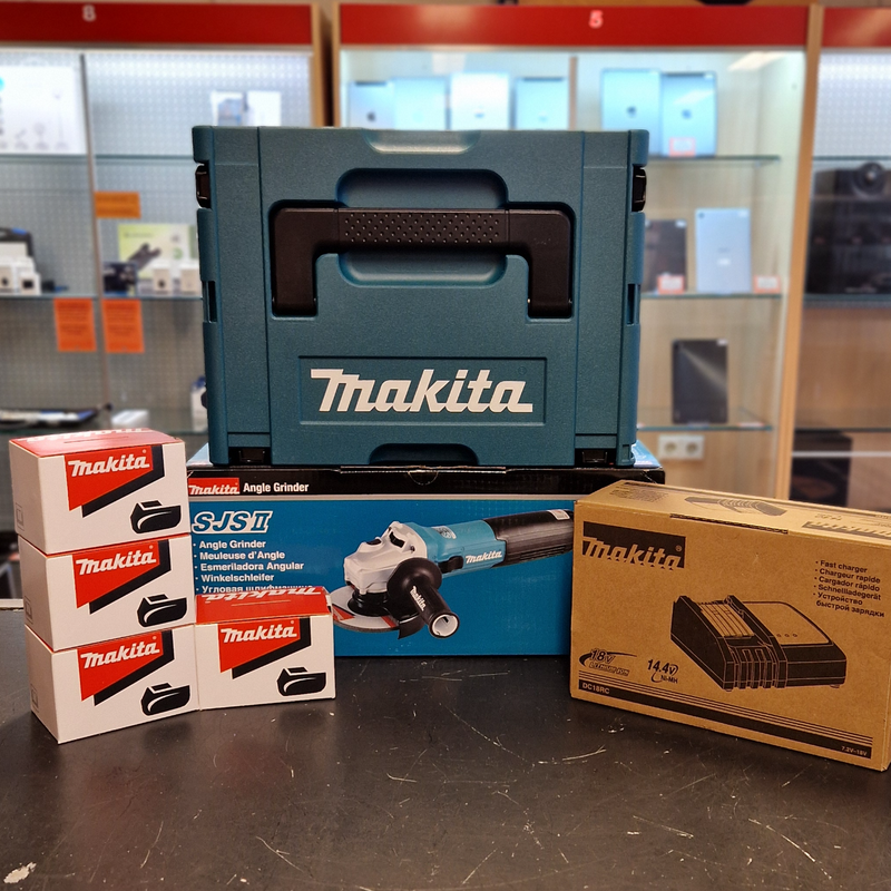 Makita MEGA Set Haakse Slijper, Slagschroevendraaier, 4x Accu &amp;amp; Oplader | Nieuw in Doos!