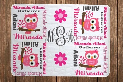 Pink Owl Baby Blanket, Personalized Baby Blankets, Personalized Owl Blanket, Owl, Baby Owl, Baby Shower Gifts, Owl Baby Shower