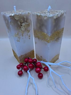 WW weihnachtliche Stumpenkerze mit Goldglitter