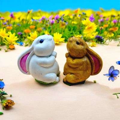 Wunderschönes Hasenpaar aus Gips – Charmante Dekoration für Zuhause