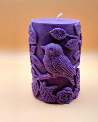 Tiere1  Kerze mit Vogelmotiv