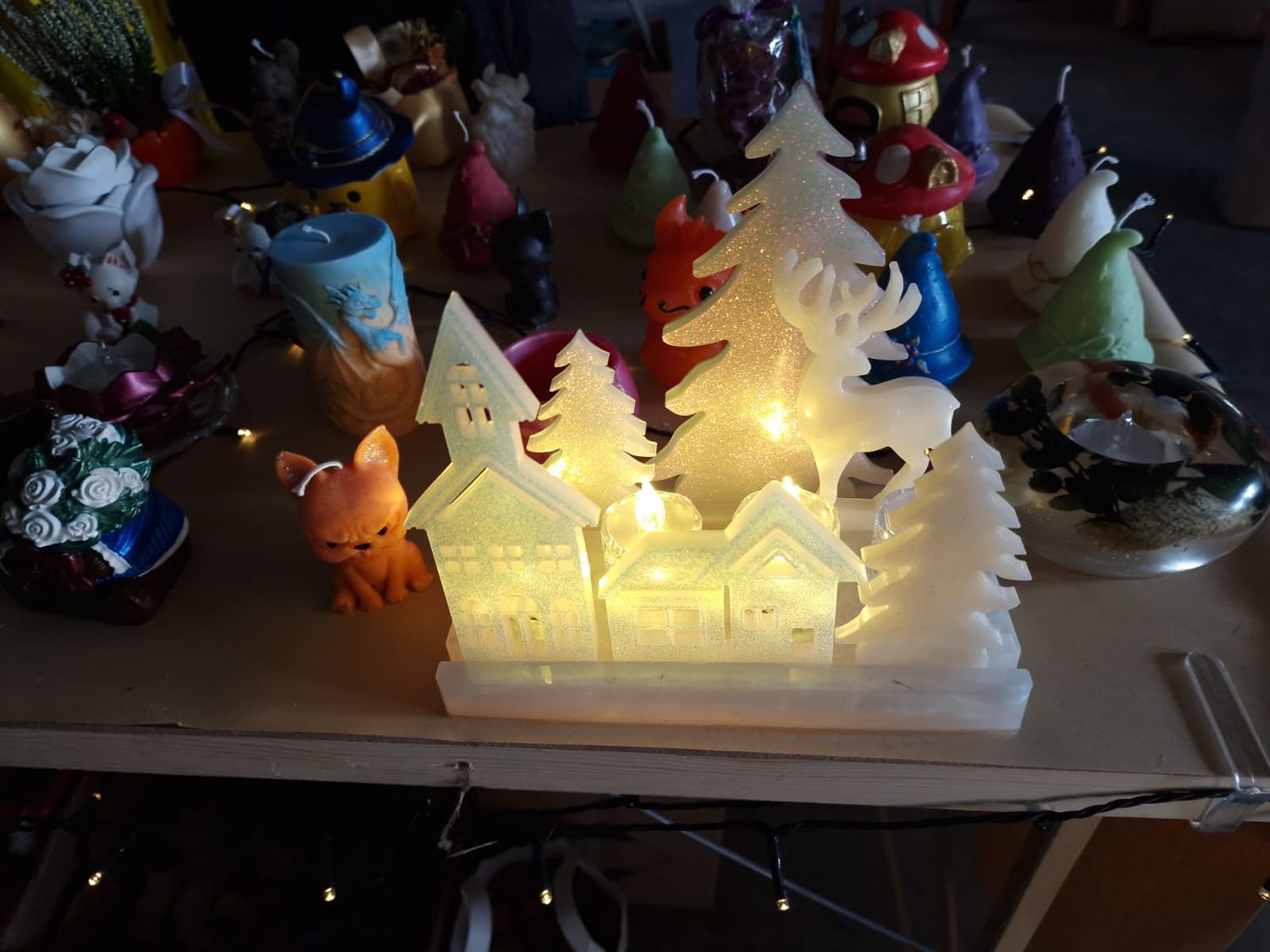 Wunderschöne winterliche  Landschaft mit 4 LED Teelichtern
