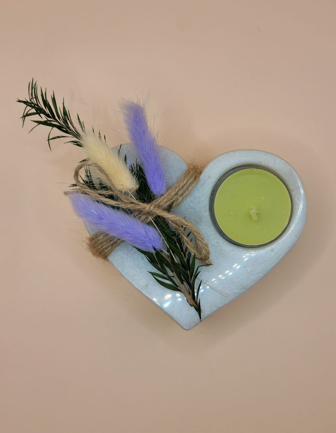 Herz aus Gips mit Teelicht &amp; Deko