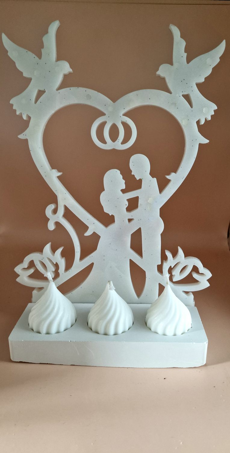 💍🕯️ Epoxid‑Hochzeitsbild als Teelichthalter für 3 Teelichter