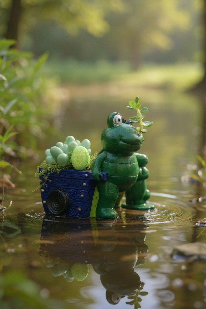 Frosch mit Handwagen aus Gips – liebevolle Dekofigur für Garten, Balkon &amp; Zuhause