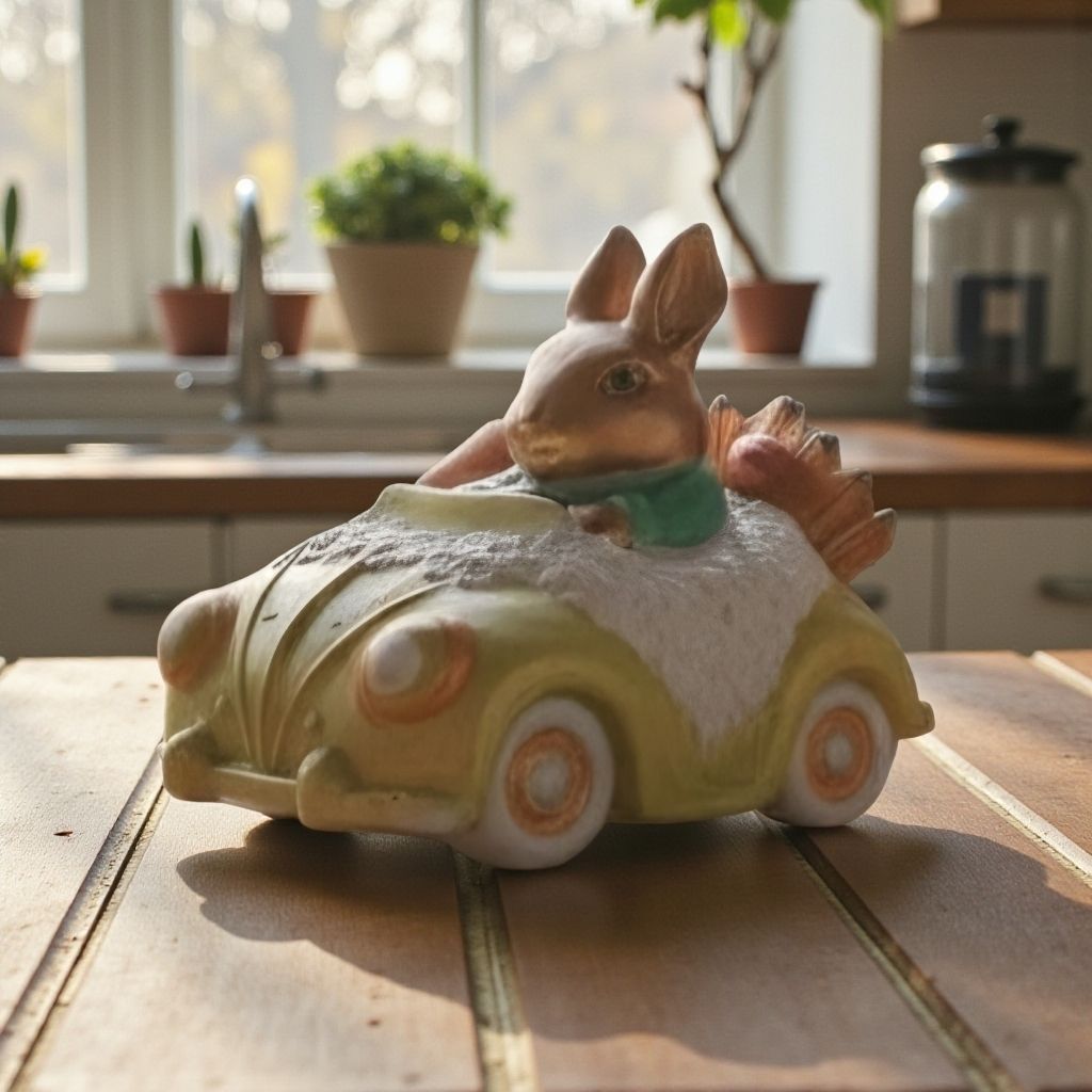 Hase im Auto aus Gips – liebevolle Dekofigur für Frühling, Ostern &amp; das ganze Jahr