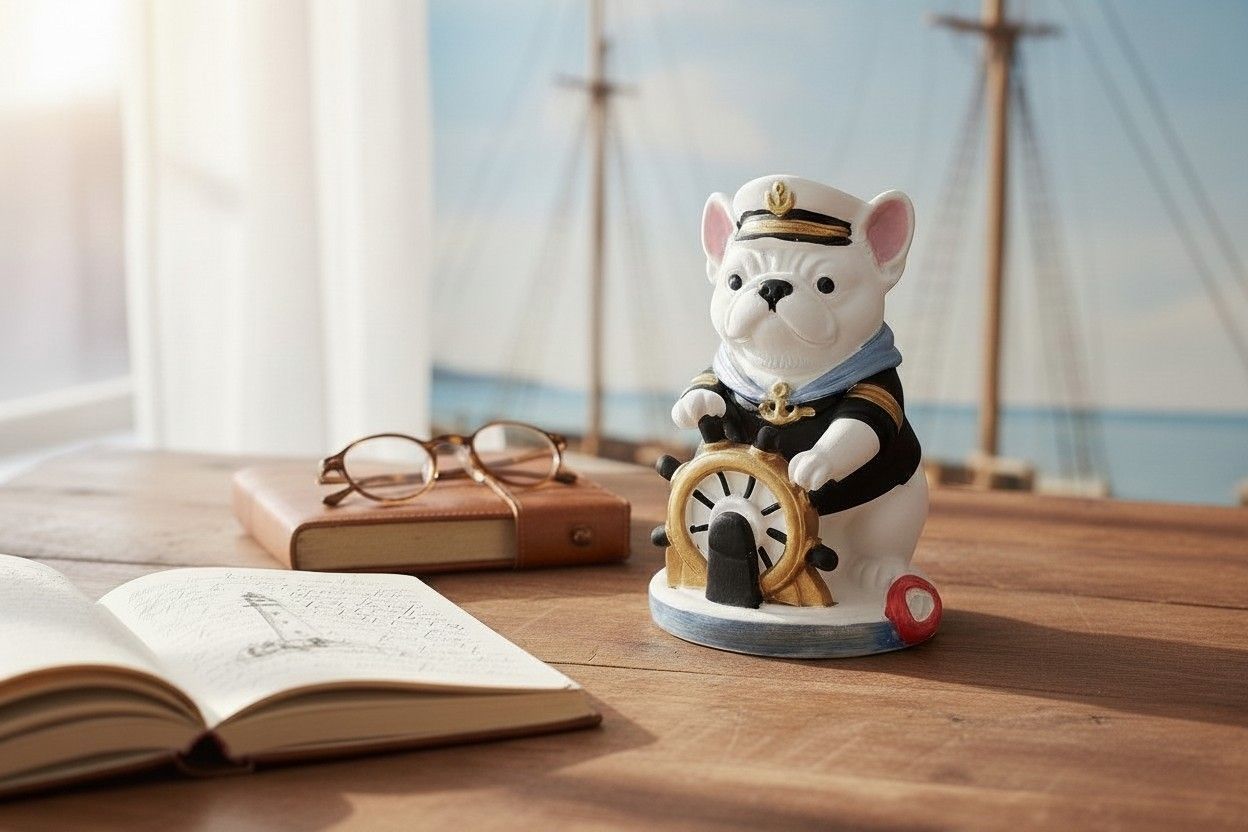 ⚓🐶 Bulldogge aus Gips als Captain – maritime Dekofigur mit Charakter