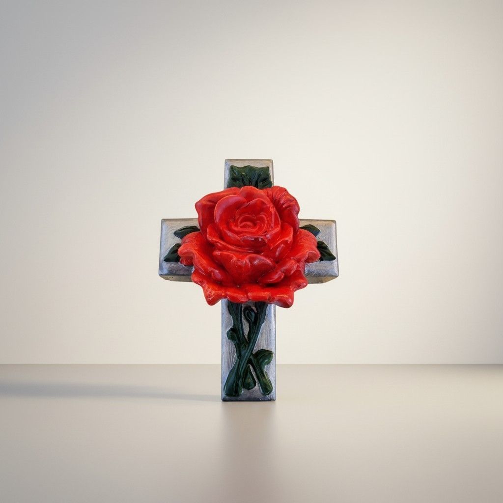 Elegantes Kreuz mit Rosendekoration – ein stilvolles Symbol für Liebe, Trost und Spiritualität