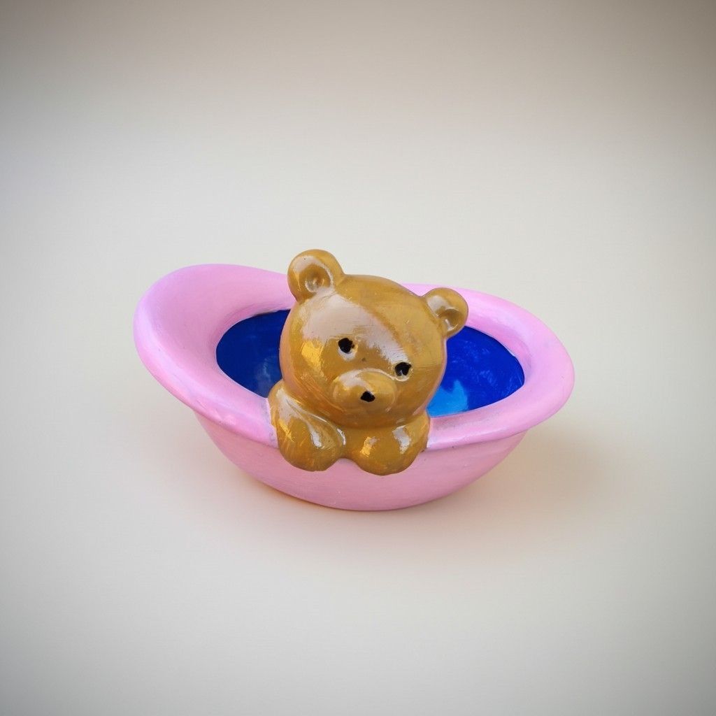 Liebevolle Deko‑Badewanne aus Gips mit niedlichem Bärchen – ein charmantes Highlight für jedes Zuhause