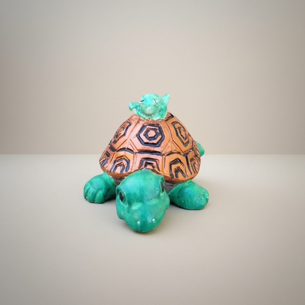 ​Liebevolle Gipsfigur: Schildkröte mit Frosch – detailreiche Deko für Natur‑ und Tierliebhaber