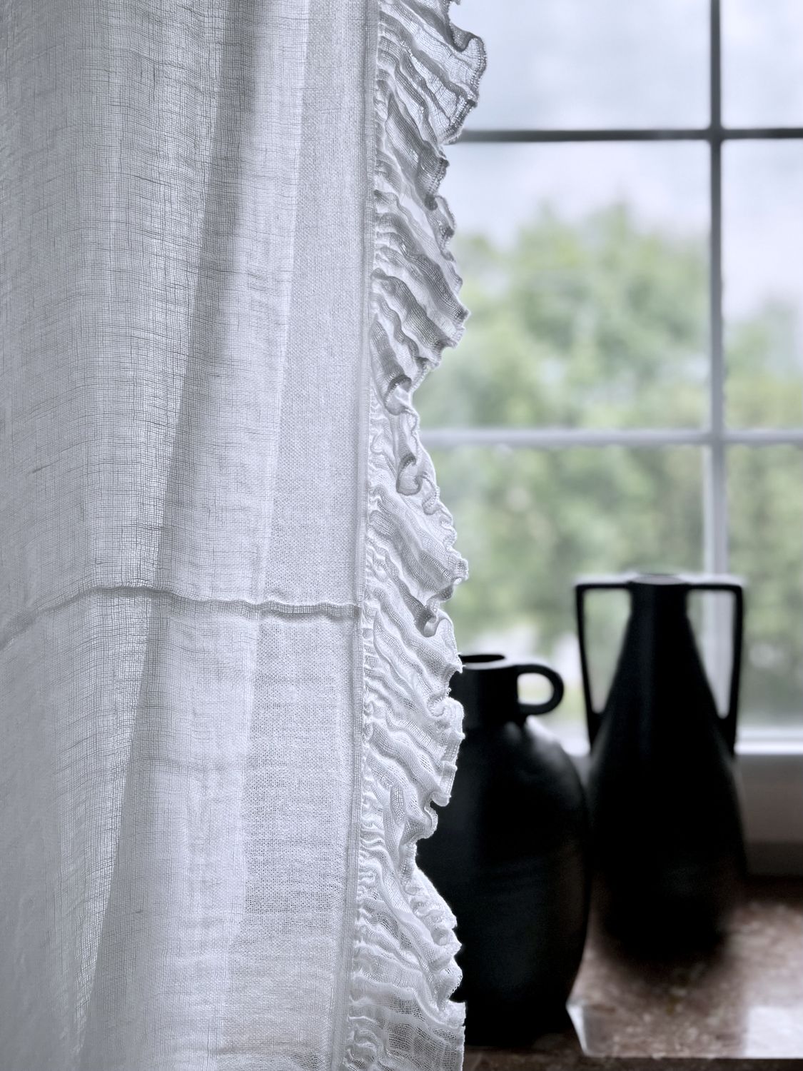 Pure muslin linen curtains - simple, with vertical or bottom ruffle - Handmade item - Ready to ship 7-10 days