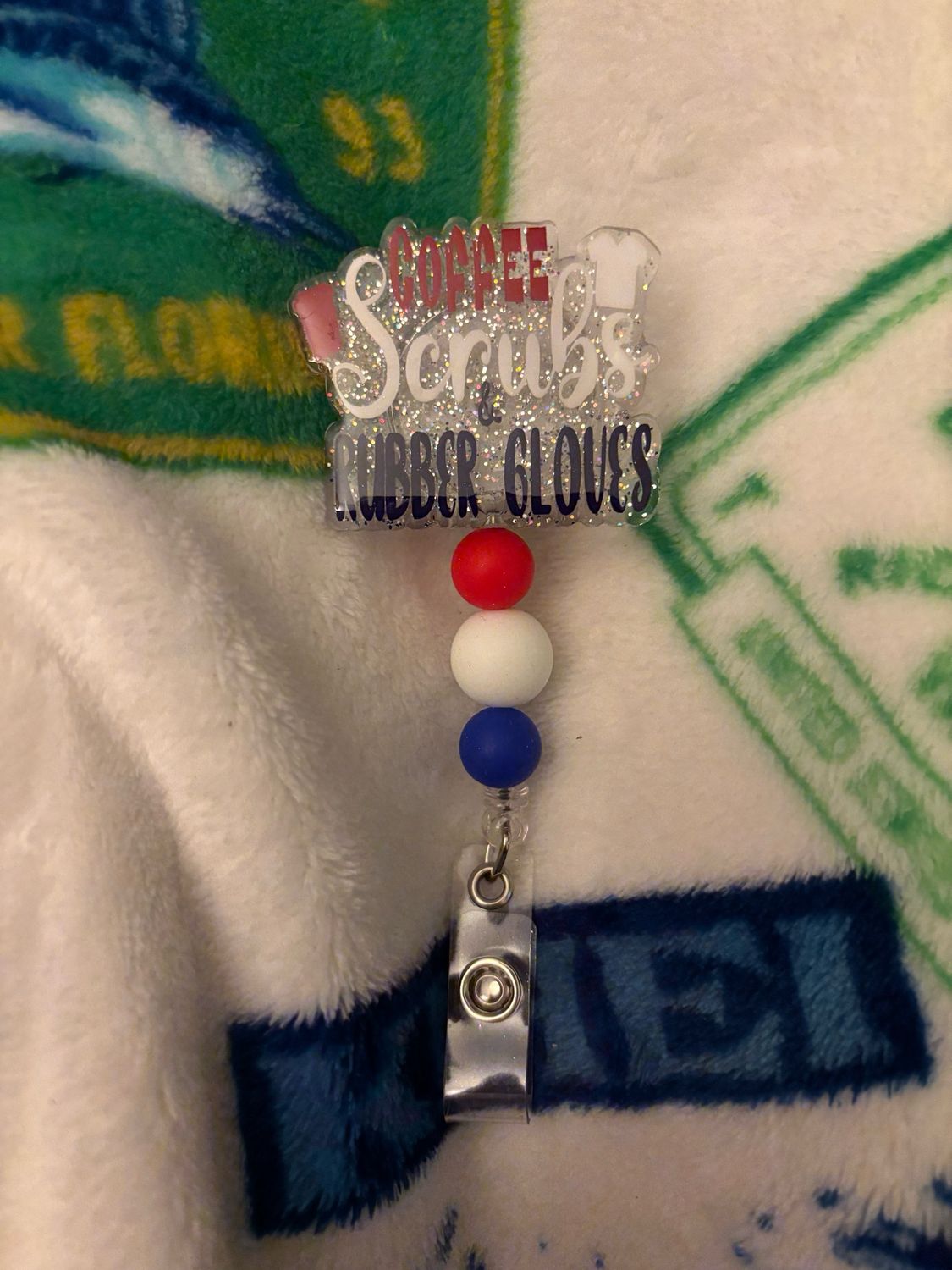 Coffee, Scrubs and Rubber Gloves Badge Reel