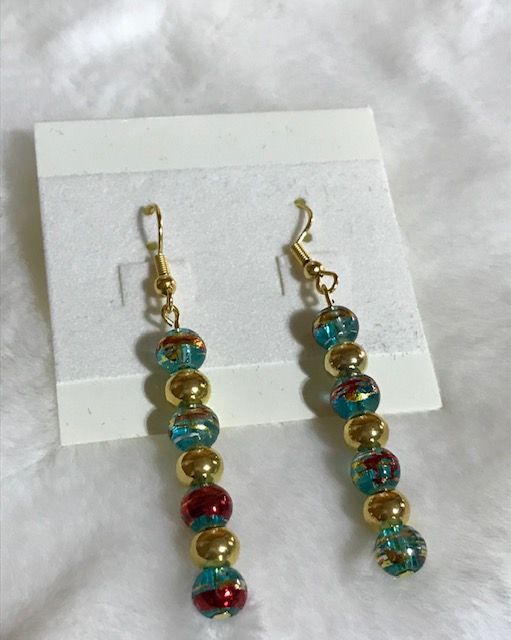 Multicolor Marble Glass Bead Earrings