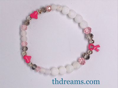 Handcrafted Cancer Awareness Stretch Bracelet- Fire Agate