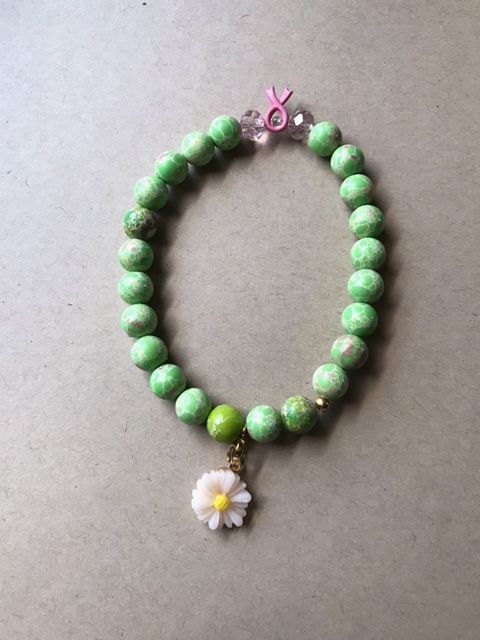 Handcrafted Cancer Awareness Stretch Bracelet-Flower