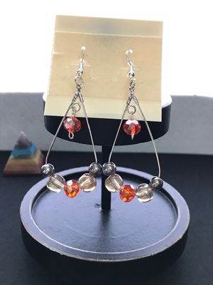 Handcrafted Coral and Grey Oval Hoop Earrings