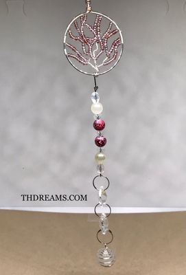 Violet Tree of Life Suncatcher with Caged Quartz Crystal