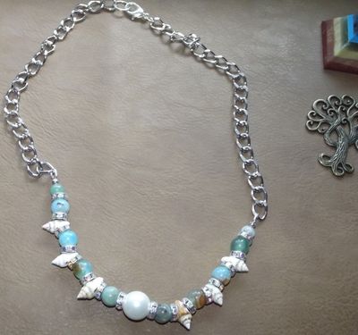 Agate Gemstone &amp; Conch Shell, &amp; Pearl-Inspired Necklace