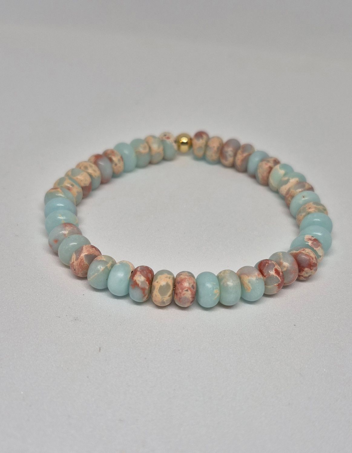 Natural Serpentine Gemstone Stretch Bracelet with 14K Gold Spacer – Handcrafted for Calm, Protection &amp; Meditation