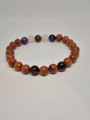 Tigers Eye, Amethyst, Rose Quartz &amp; Sandalwood Stretch Bracelet