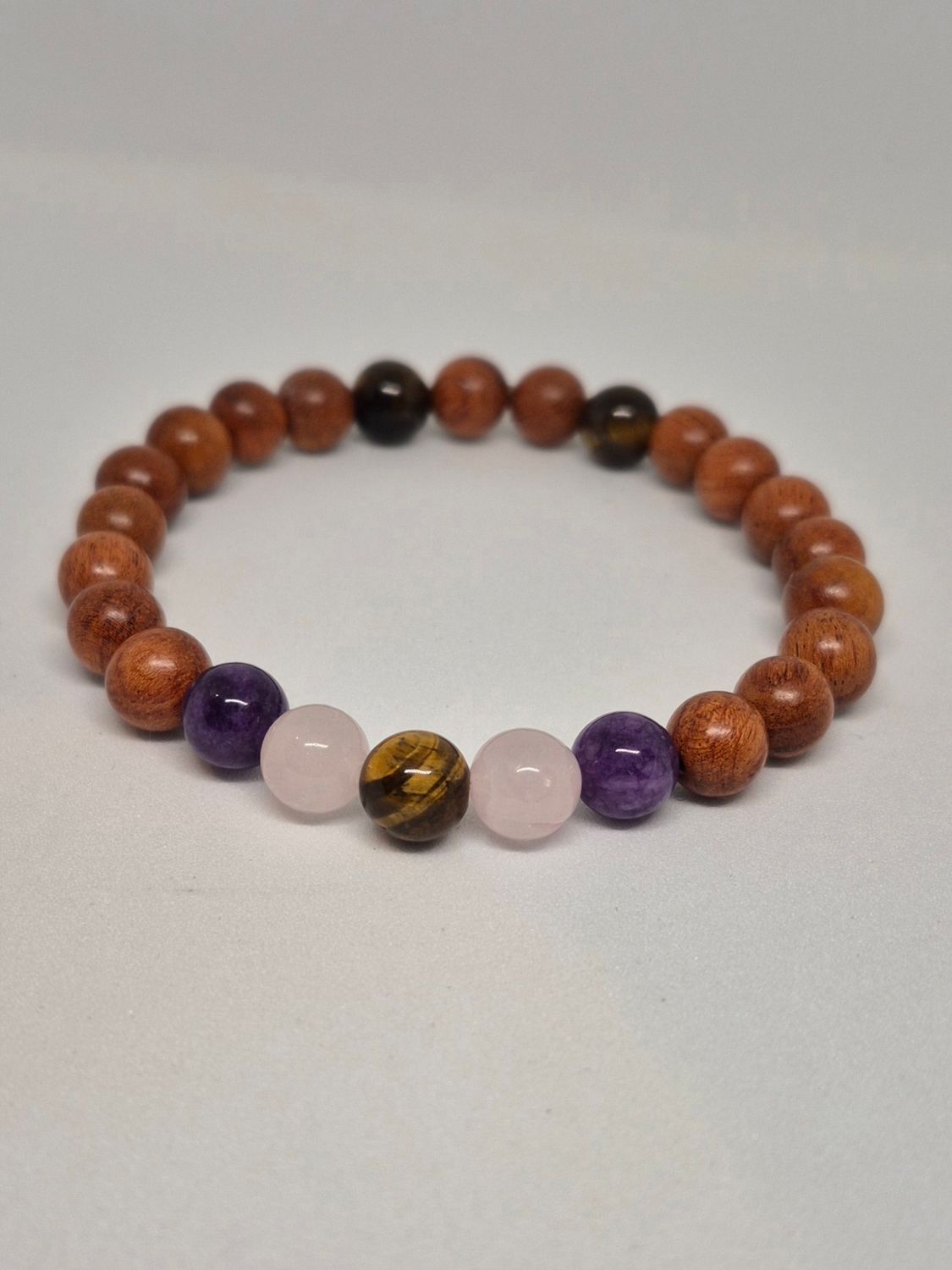 Tigers Eye, Amethyst, Rose Quartz &amp; Sandalwood Stretch Bracelet