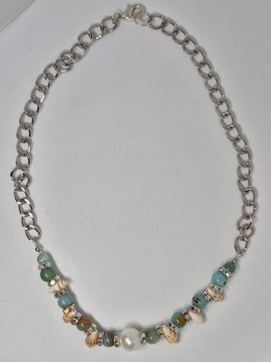 Earth &amp; Ocean Alchemy Necklace – Handcrafted Agate, Conch Shell &amp; Pearl-Inspired Gemstone Jewelry for Balance, Intuition &amp; Calm