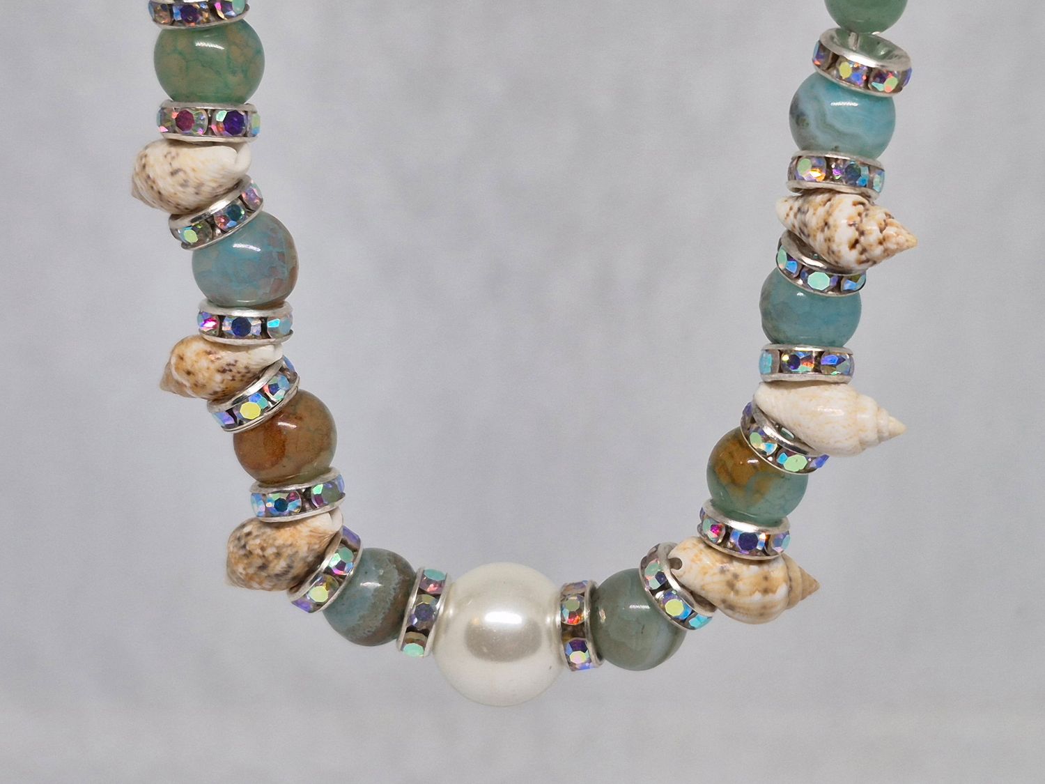 Earth &amp; Ocean Alchemy Necklace – Handcrafted Agate, Conch Shell &amp; Pearl-Inspired Gemstone Jewelry for Balance, Intuition &amp; Calm
