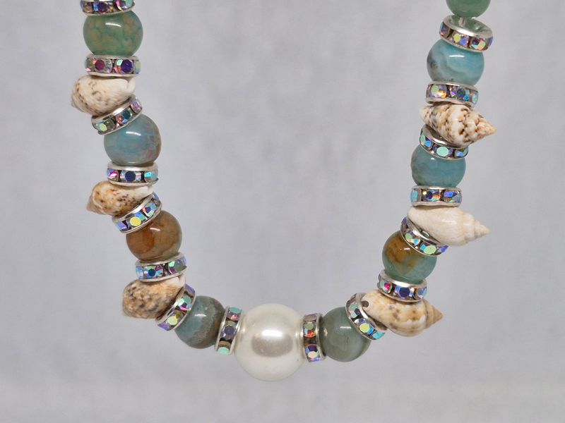 Earth &amp; Ocean Alchemy Necklace – Handcrafted Agate, Conch Shell &amp; Pearl-Inspired Gemstone Jewelry for Balance, Intuition &amp; Calm